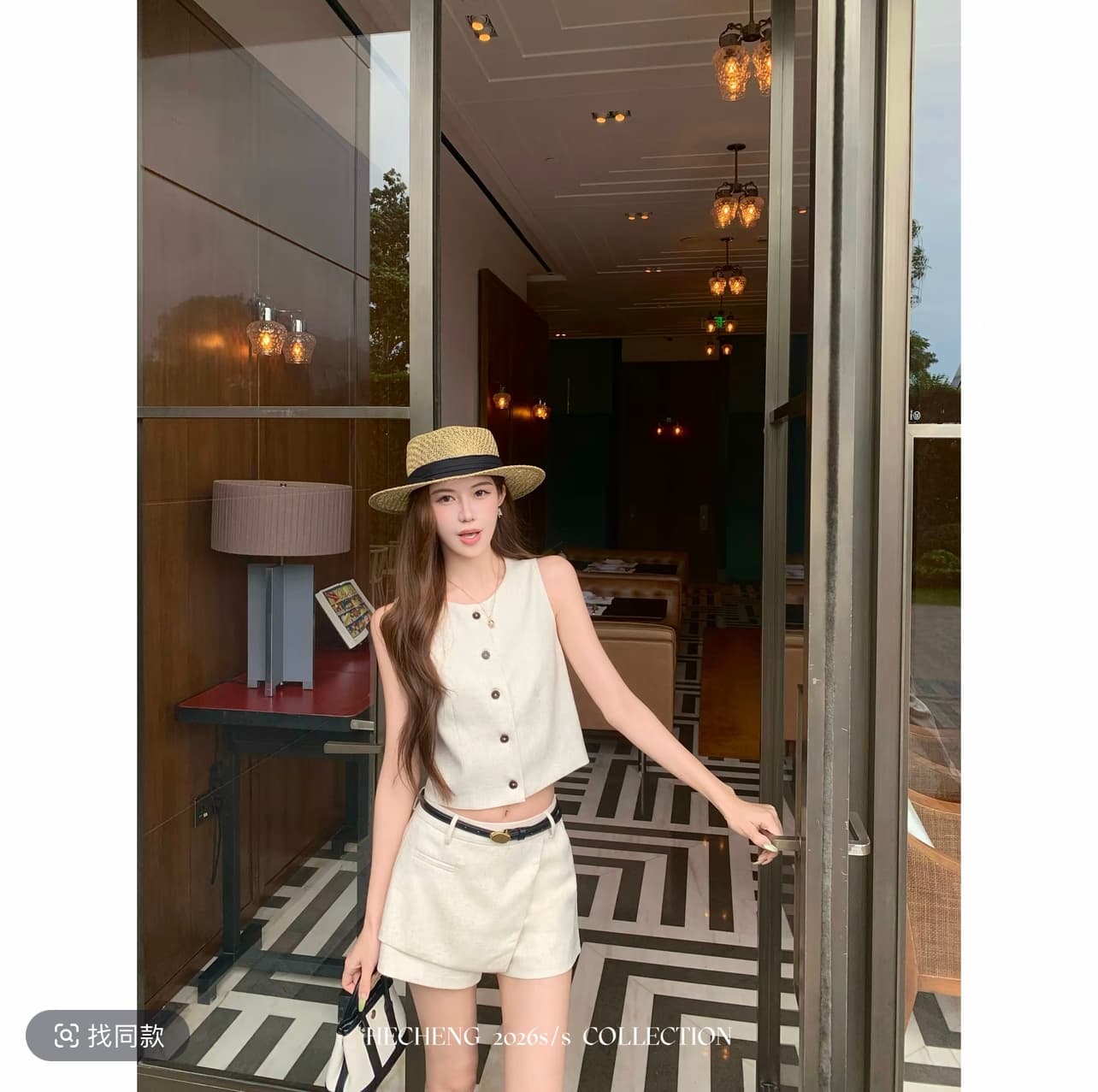 와우 현재 85 라이 경기 서울 9 마 6 면 단추 조끼 베스트 페이크 레이어드 반바지 여성 여름 투피스 세트 이미지 2