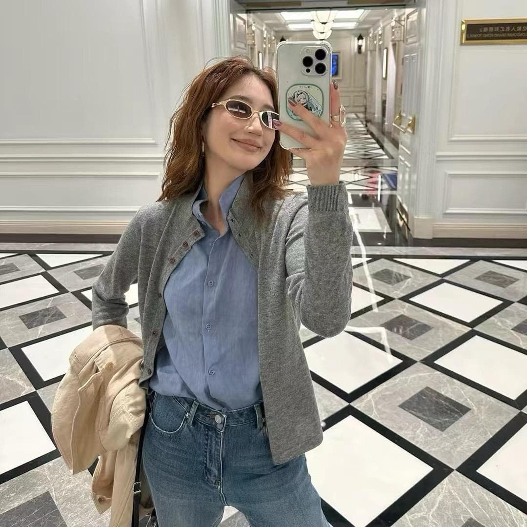 패션 품격 인터넷 유명인 아마 페이크 레이어드 패치워크 색상 여성 이리저리 떠다니다 번쩍였다 조각 니트 맨위 상세 이미지 2