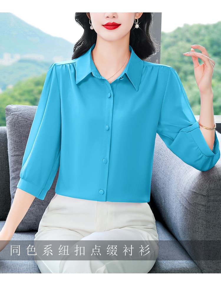 실사 2026 여름 새로운 외국 가스 7부 소매 맨위 품격 연령 감소 셔츠 여성 빅 사이즈 작은 셔츠 상세 이미지 10