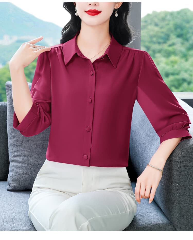 실사 2026 여름 새로운 외국 가스 7부 소매 맨위 품격 연령 감소 셔츠 여성 빅 사이즈 작은 셔츠 상세 이미지 24