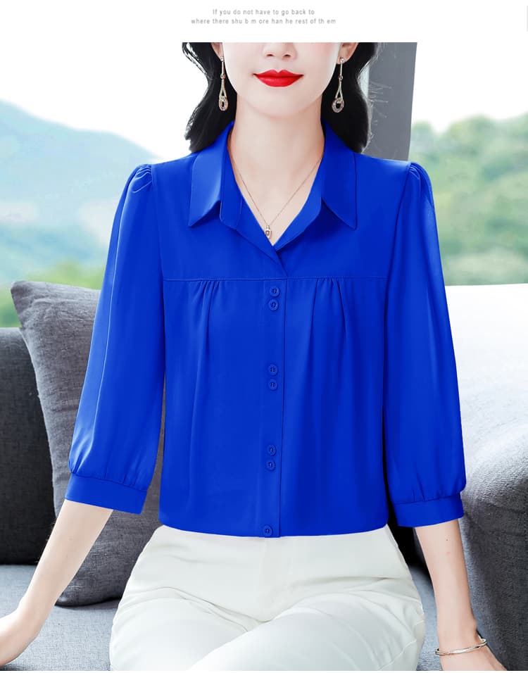 실사 2026 여름 새로운 외국 가스 7부 소매 맨위 품격 연령 감소 셔츠 여성 빅 사이즈 작은 셔츠 상세 이미지 51