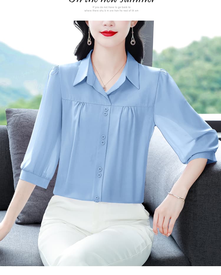 실사 2026 여름 새로운 외국 가스 7부 소매 맨위 품격 연령 감소 셔츠 여성 빅 사이즈 작은 셔츠 상세 이미지 53