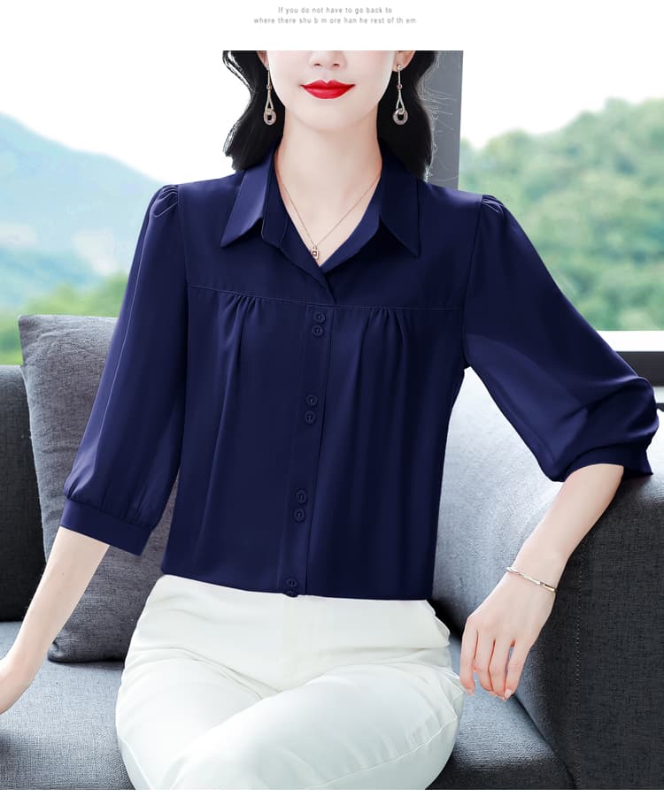 실사 2026 여름 새로운 외국 가스 7부 소매 맨위 품격 연령 감소 셔츠 여성 빅 사이즈 작은 셔츠 상세 이미지 57