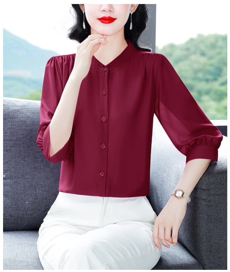 실사 2026 여름 새로운 외국 가스 7부 소매 맨위 품격 연령 감소 라운드 넥 셔츠 여성 빅 사이즈 작은 셔츠 상세 이미지 22