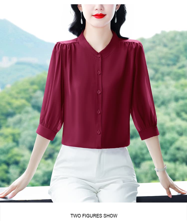 실사 2026 여름 새로운 외국 가스 7부 소매 맨위 품격 연령 감소 라운드 넥 셔츠 여성 빅 사이즈 작은 셔츠 상세 이미지 23