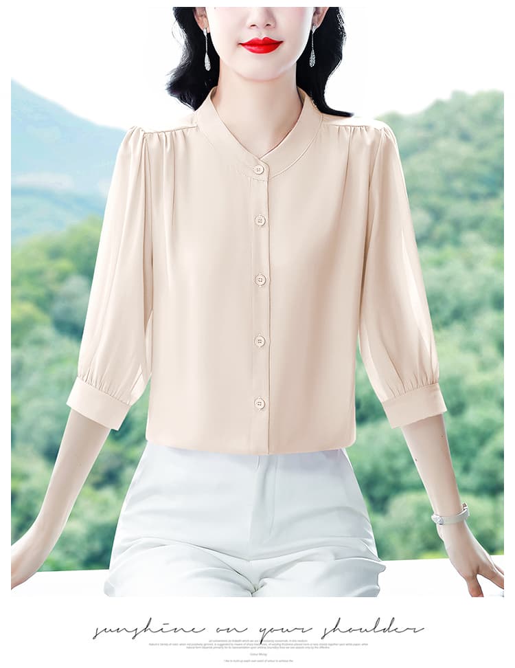 실사 2026 여름 새로운 외국 가스 7부 소매 맨위 품격 연령 감소 라운드 넥 셔츠 여성 빅 사이즈 작은 셔츠 상세 이미지 67