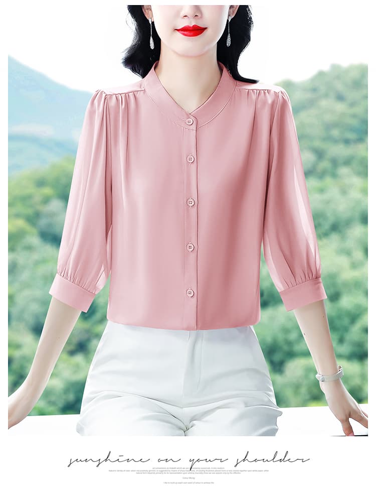 실사 2026 여름 새로운 외국 가스 7부 소매 맨위 품격 연령 감소 라운드 넥 셔츠 여성 빅 사이즈 작은 셔츠 상세 이미지 73
