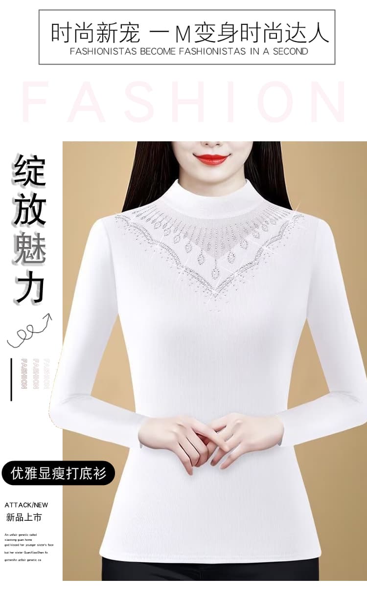 반하이넥 기본 셔츠 여성 가을 겨울 새로운 인사이드 가져 가라. 몸매 가꾸기 망사 맨위 긴팔 티셔츠 외국 가스 다용도 작은 셔츠 상세 이미지 6