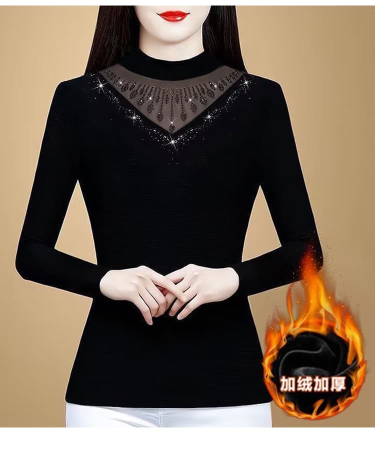 반하이넥 기본 셔츠 여성 가을 겨울 새로운 인사이드 가져 가라. 몸매 가꾸기 망사 맨위 긴팔 티셔츠 외국 가스 다용도 작은 셔츠 상세 이미지 25