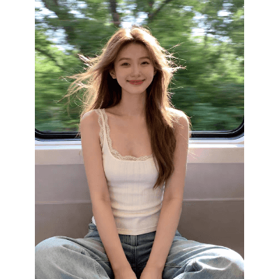 섹시함 핫걸 화이트 레이스 작은 슬링 조끼 여성 여름 외출용 타이트 몸매 가꾸기 쇼트 스타일 민소매 아름다움 뒤쪽에 의류 상세 이미지 2