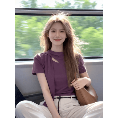 고유 한 아름다운 반팔 티셔츠 여성 초여름 2026 새로운 작은 대중 디자인 센스 한 부서 착용 가져 가라. 그레이트 봐 의류