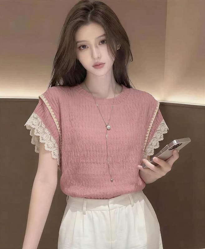 바다 산성 소금 달콤함 작은 셔츠 캐주얼 다용도 반팔 여성 셔츠 여름 맨위 이미지 2