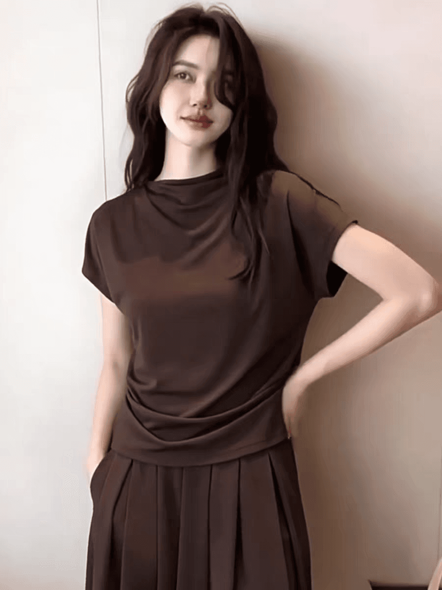 품격 디자인 센스 우아함 반팔 티셔츠 2026 여름 세련된 부드럽다 다용도 맨위 연령 감소 편안함 기본 셔츠 상세 이미지 4
