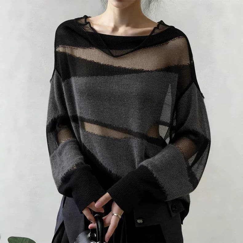 2026 이른 가을 인기 폭발 고유 한 슈퍼 잘 생긴 맨위 한 부서 느긋한 바람 디자인 센스 검정색 니트 스웨터