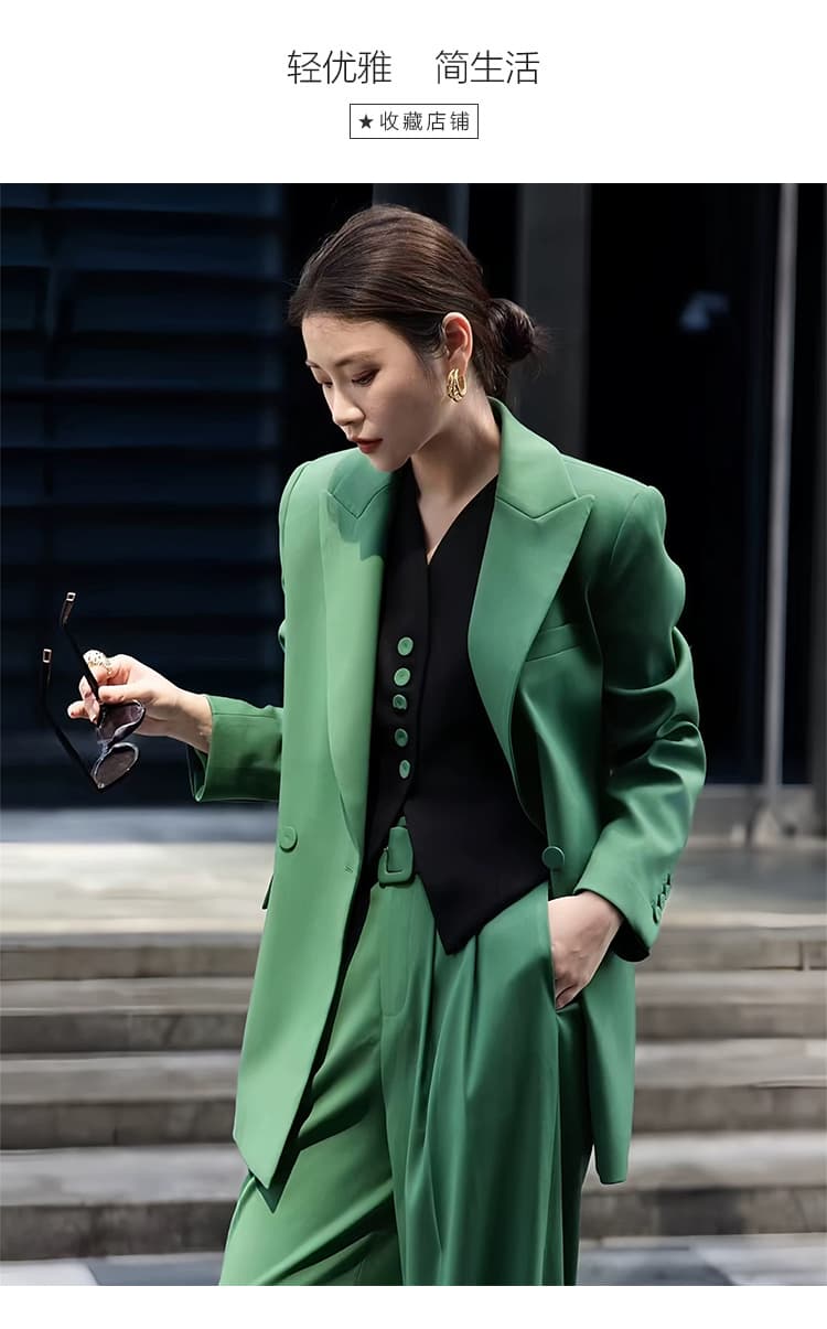 2026 년 가을 겨울철 새로운 정장 여성 조용한 럭셔리 바람 벨트 정장 베스트 와이드 레그 팬츠 가을 겨울 의류 3종 세트 상세 이미지 1