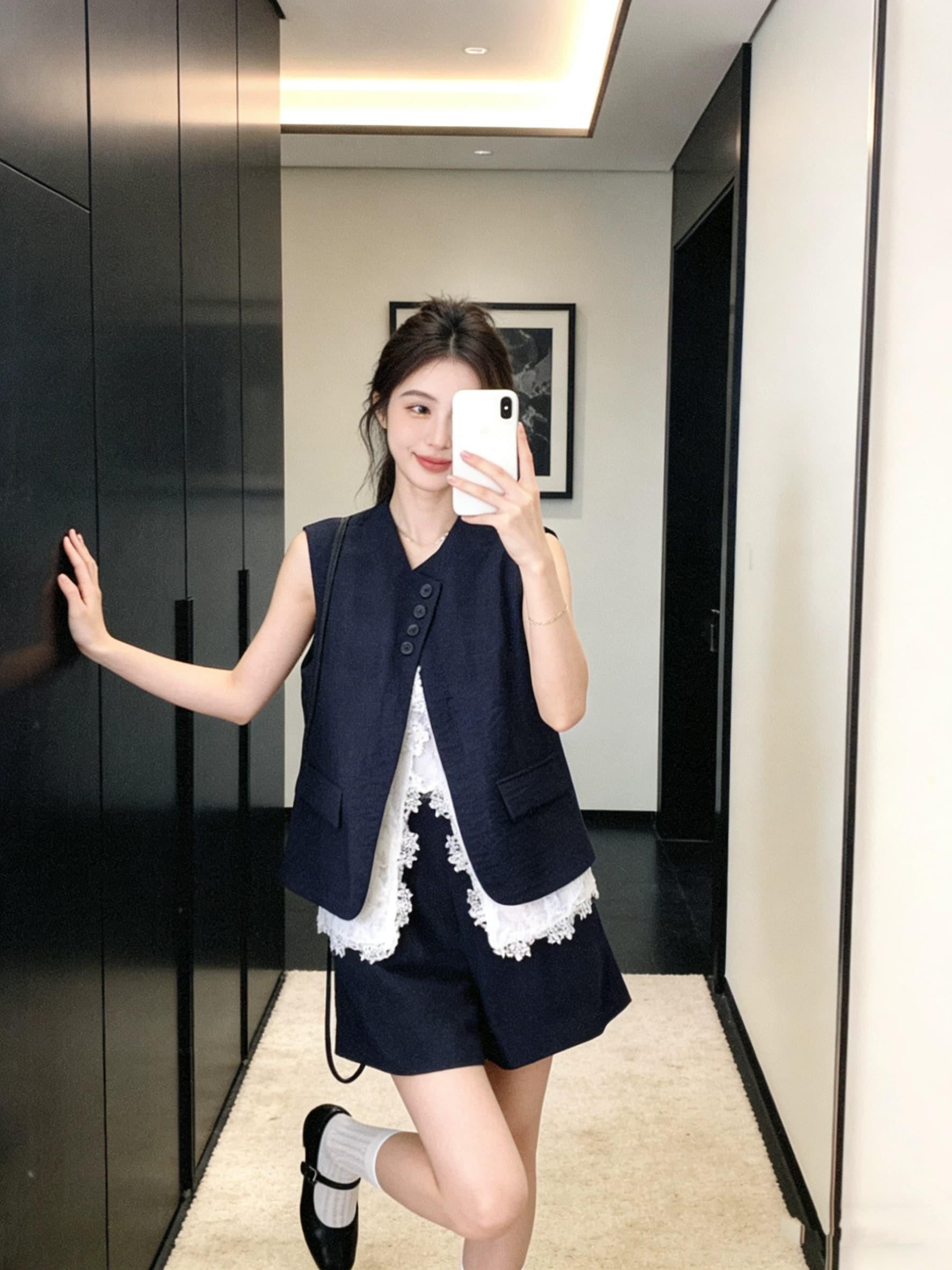 2026 새로운 프랑스식 레이스 조각 아마 베스트 반바지 세트 여성 여름 연령 감소 슬림해 보이는 품격 투피스 세트 상세 이미지 7