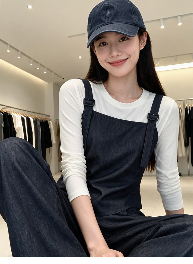2026 가을 새로운 한 부서 데님 센스 캐미솔 와이드 레그 팬츠 세트 여성 느슨함 센스 출퇴근 투피스 세트 상세 이미지 1