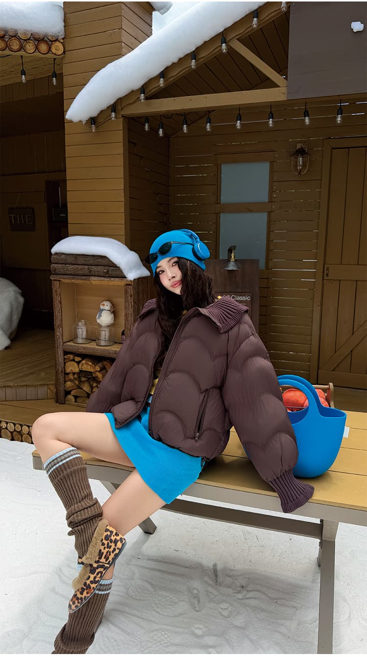 물결무늬 곡물 다운 재킷 여성 2026 겨울 새로운 니트 빅 칼라 두꺼운 루즈핏 작은 키 빵 외투 상세 이미지 15