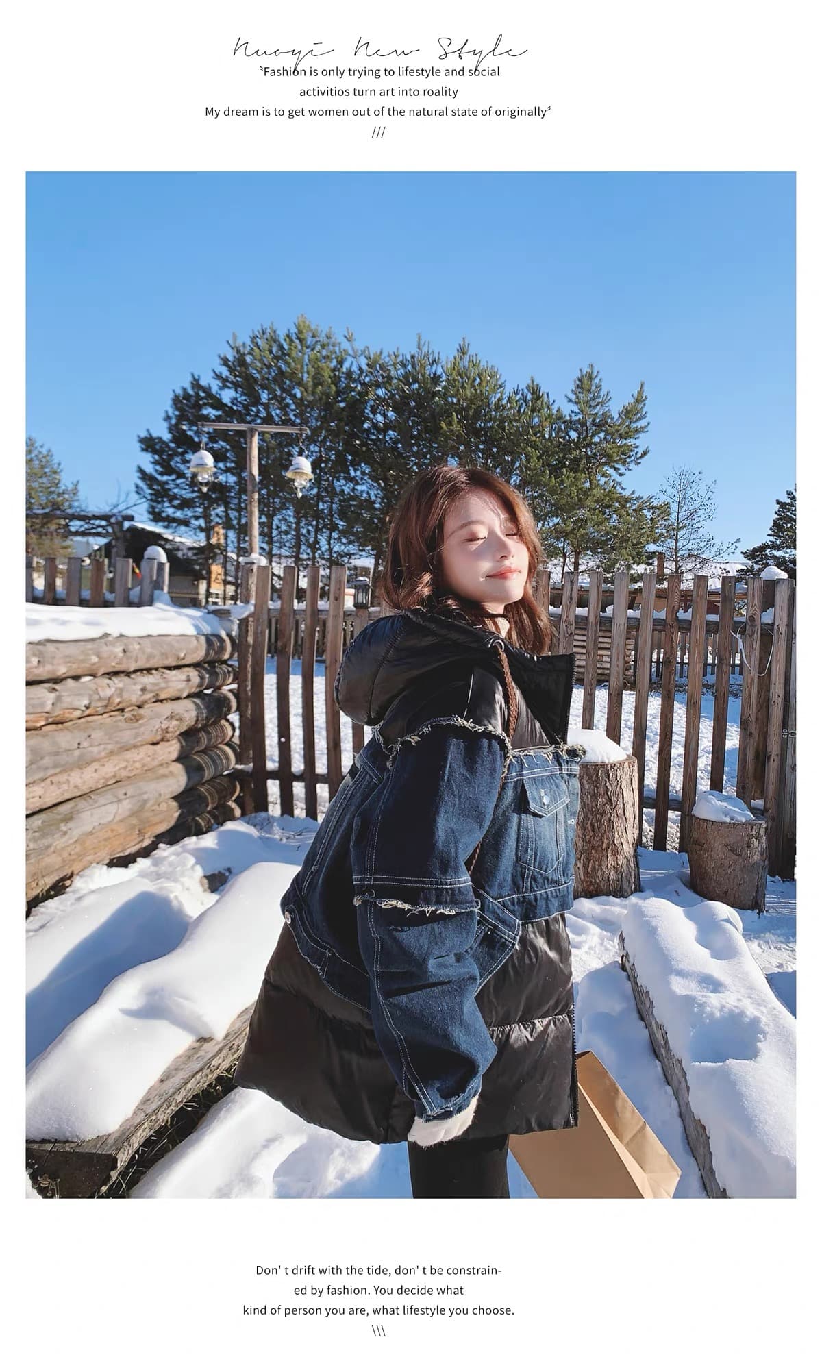 2026 겨울 새로운 데님 패치워크 다운 재킷 여성 거친 가장자리 페이크 레이어드 자수 후드 루즈핏 두꺼운 재킷 상세 이미지 20