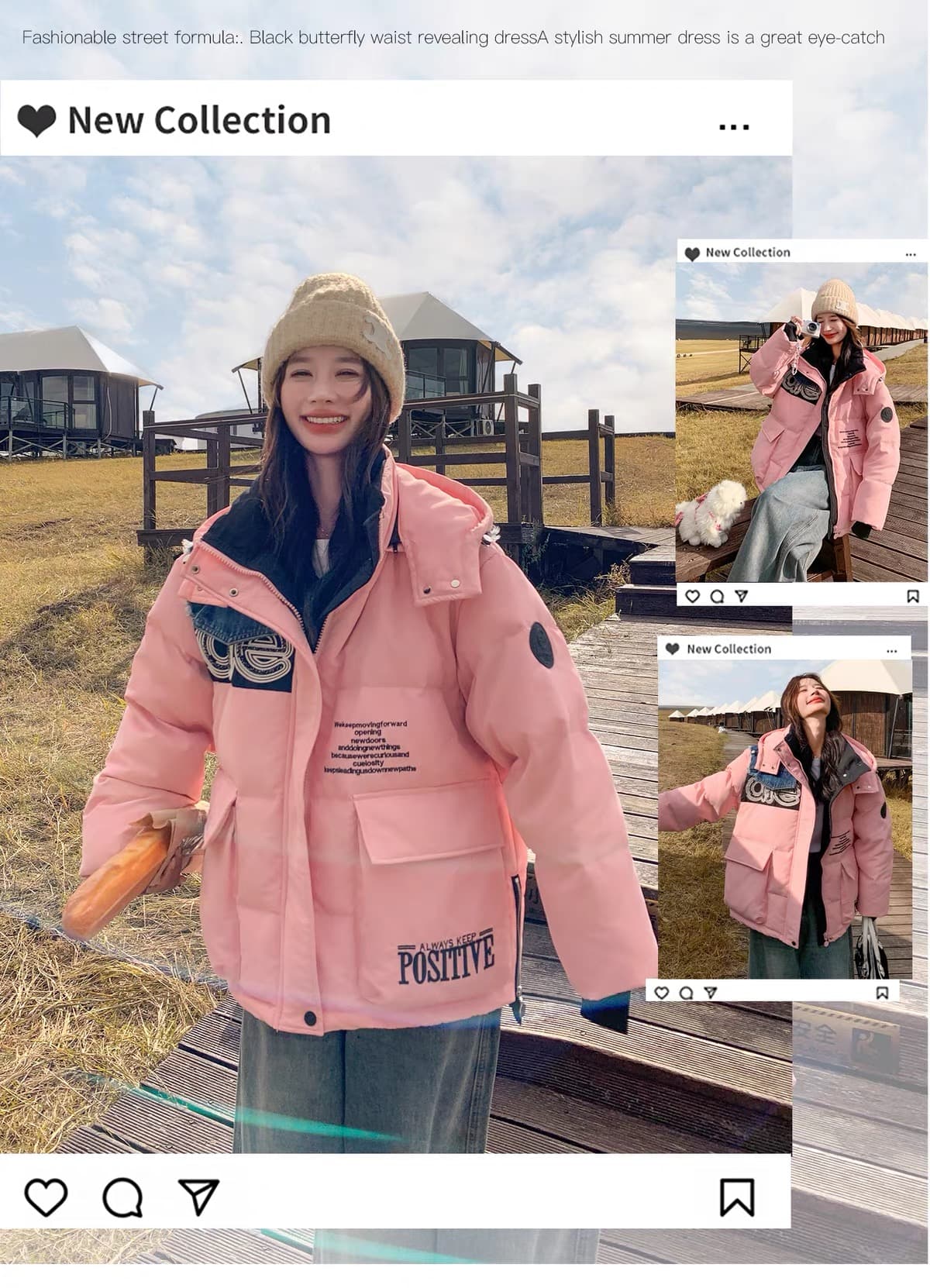 2026 겨울 새로운 핑크색 데님 패치워크 Parker 다운 재킷 여성 후드 화이트 덕 다운 두꺼운 루즈핏 재킷 상세 이미지 3