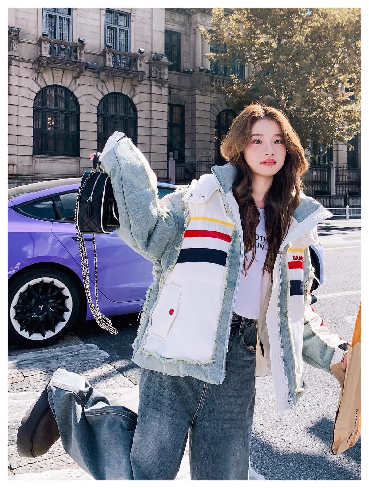 2026 겨울 새로운 레트로 데님 거친 가장자리 패치워크 다운 재킷 여성 후드 화이트 덕 다운 루즈핏 운동 바람 재킷 상세 이미지 15
