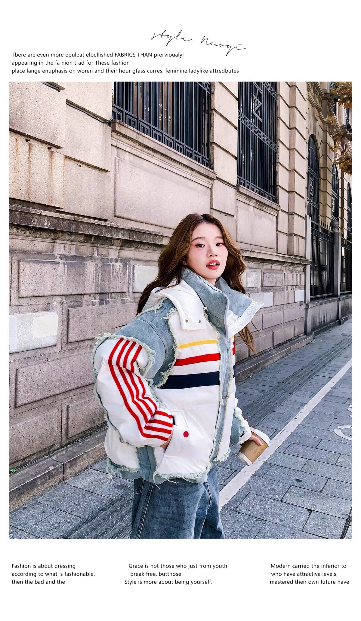 2026 겨울 새로운 레트로 데님 거친 가장자리 패치워크 다운 재킷 여성 후드 화이트 덕 다운 루즈핏 운동 바람 재킷 상세 이미지 17
