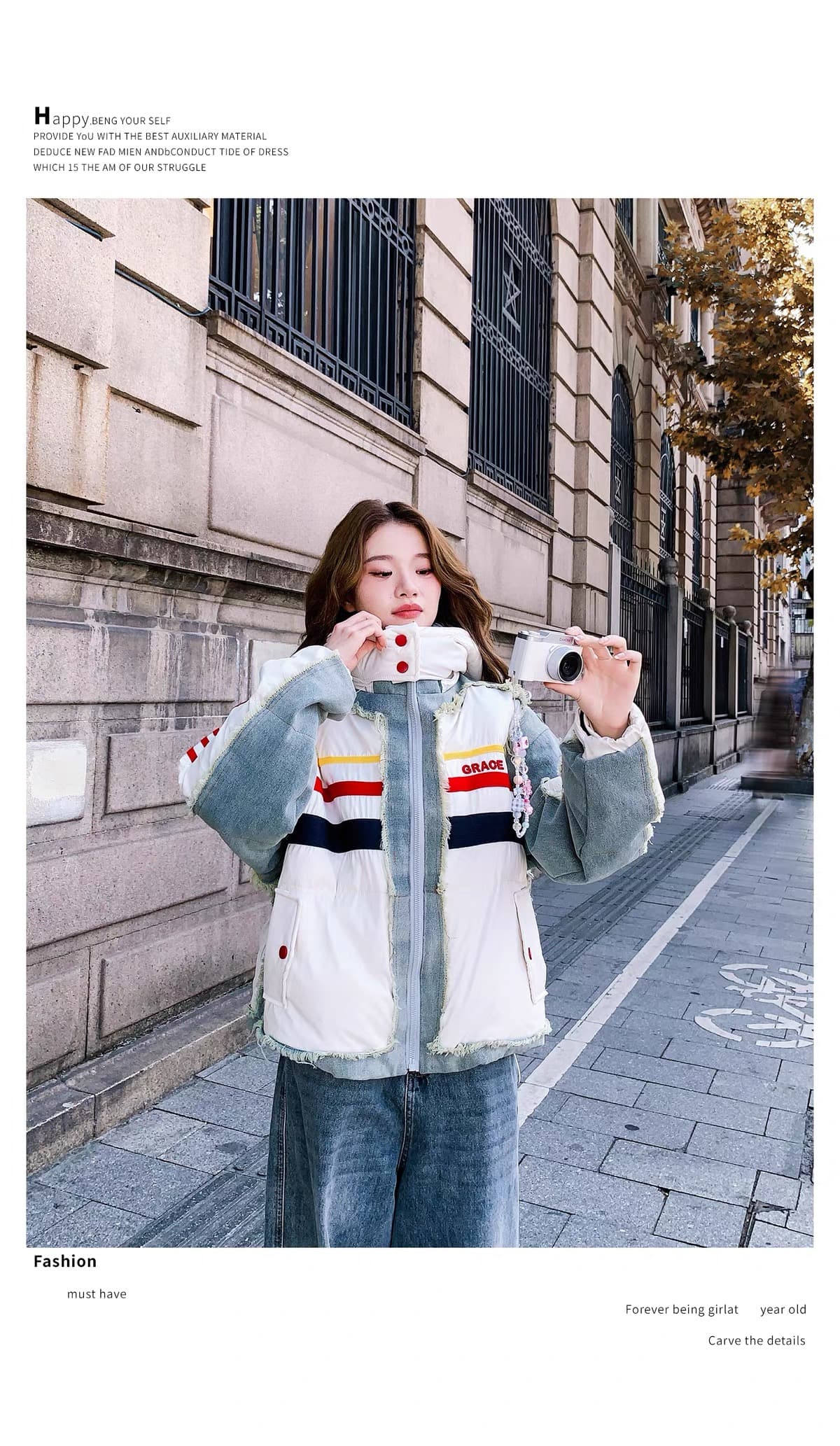 2026 겨울 새로운 레트로 데님 거친 가장자리 패치워크 다운 재킷 여성 후드 화이트 덕 다운 루즈핏 운동 바람 재킷 상세 이미지 20