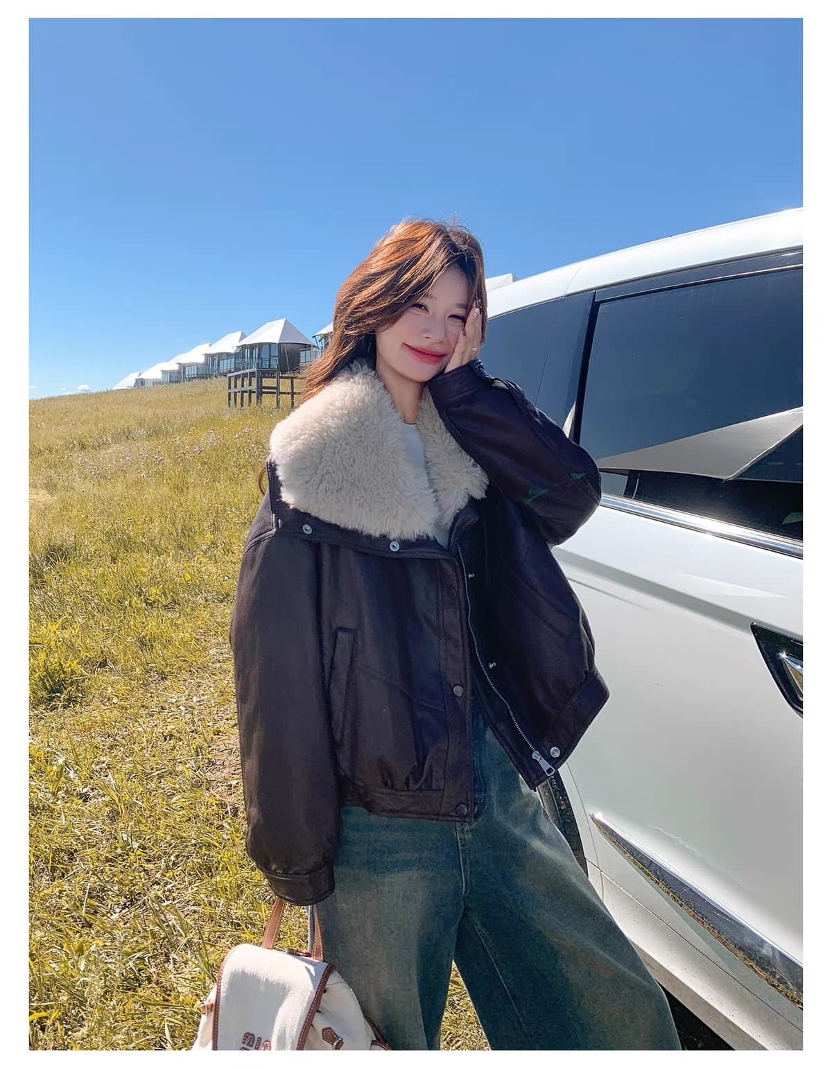 한 부서 큰 모피 칼라 pu 가죽 다운 재킷 여성 2026 겨울 쇼트 스타일 루즈핏 두꺼운 오토바이 가죽 재킷 재킷 상세 이미지 15