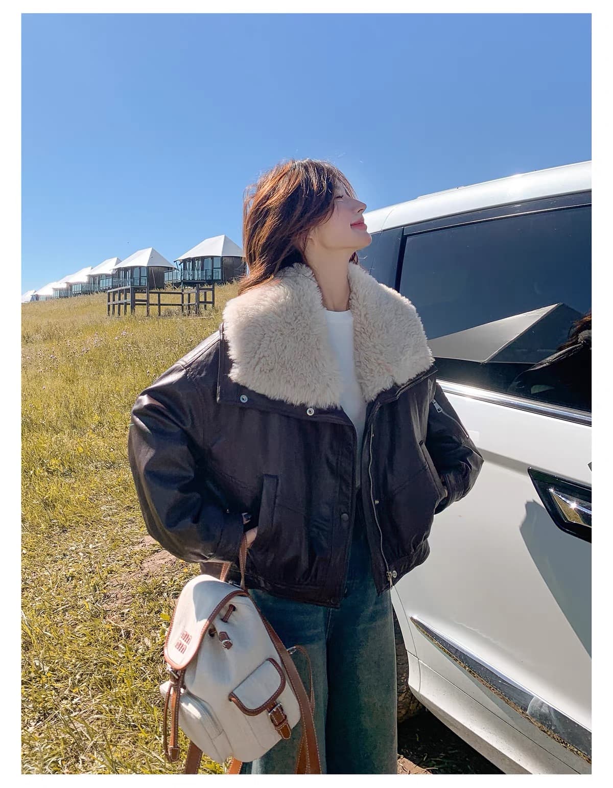 한 부서 큰 모피 칼라 pu 가죽 다운 재킷 여성 2026 겨울 쇼트 스타일 루즈핏 두꺼운 오토바이 가죽 재킷 재킷 상세 이미지 16