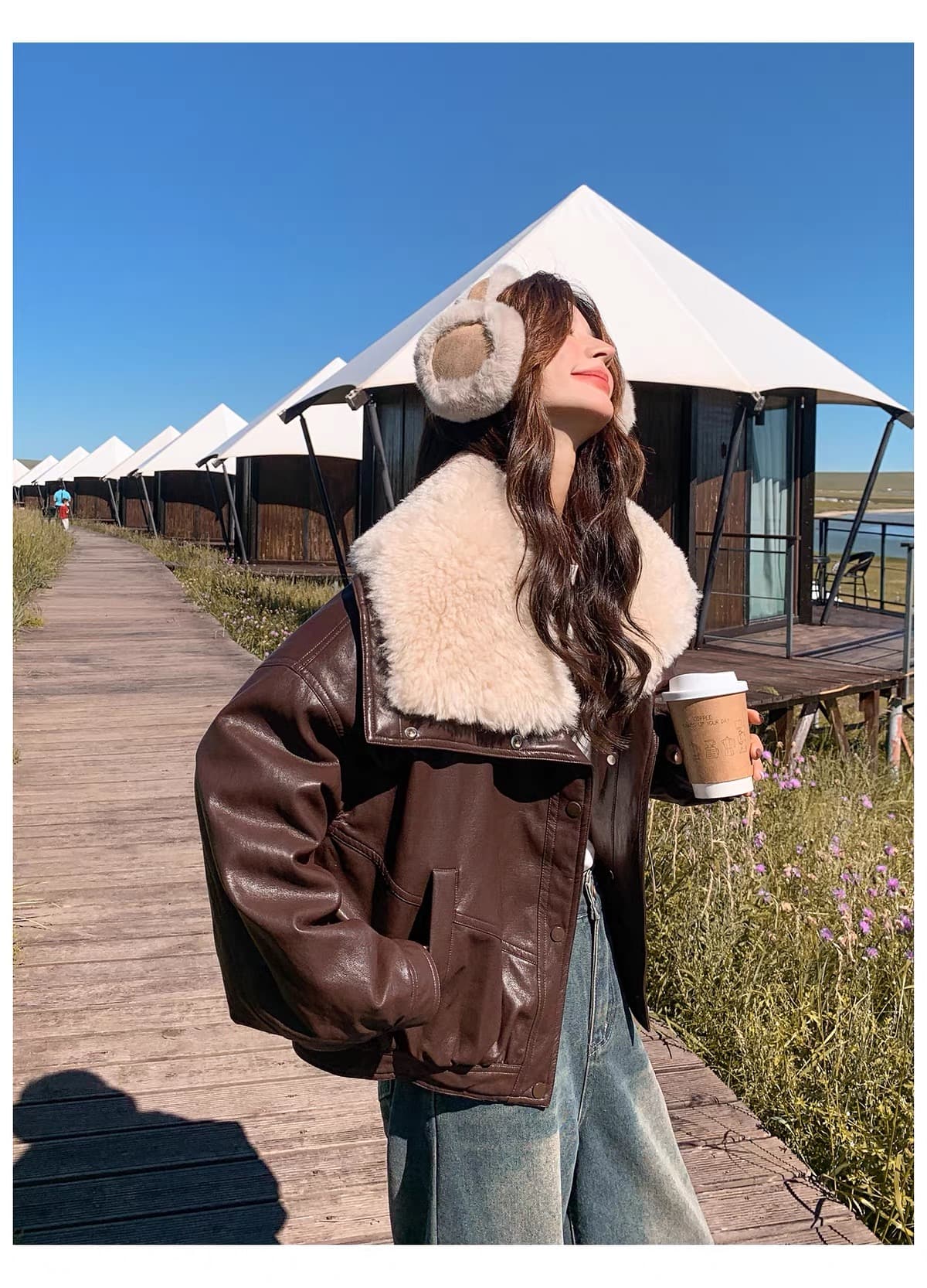 한 부서 큰 모피 칼라 pu 가죽 다운 재킷 여성 2026 겨울 쇼트 스타일 루즈핏 두꺼운 오토바이 가죽 재킷 재킷 상세 이미지 21