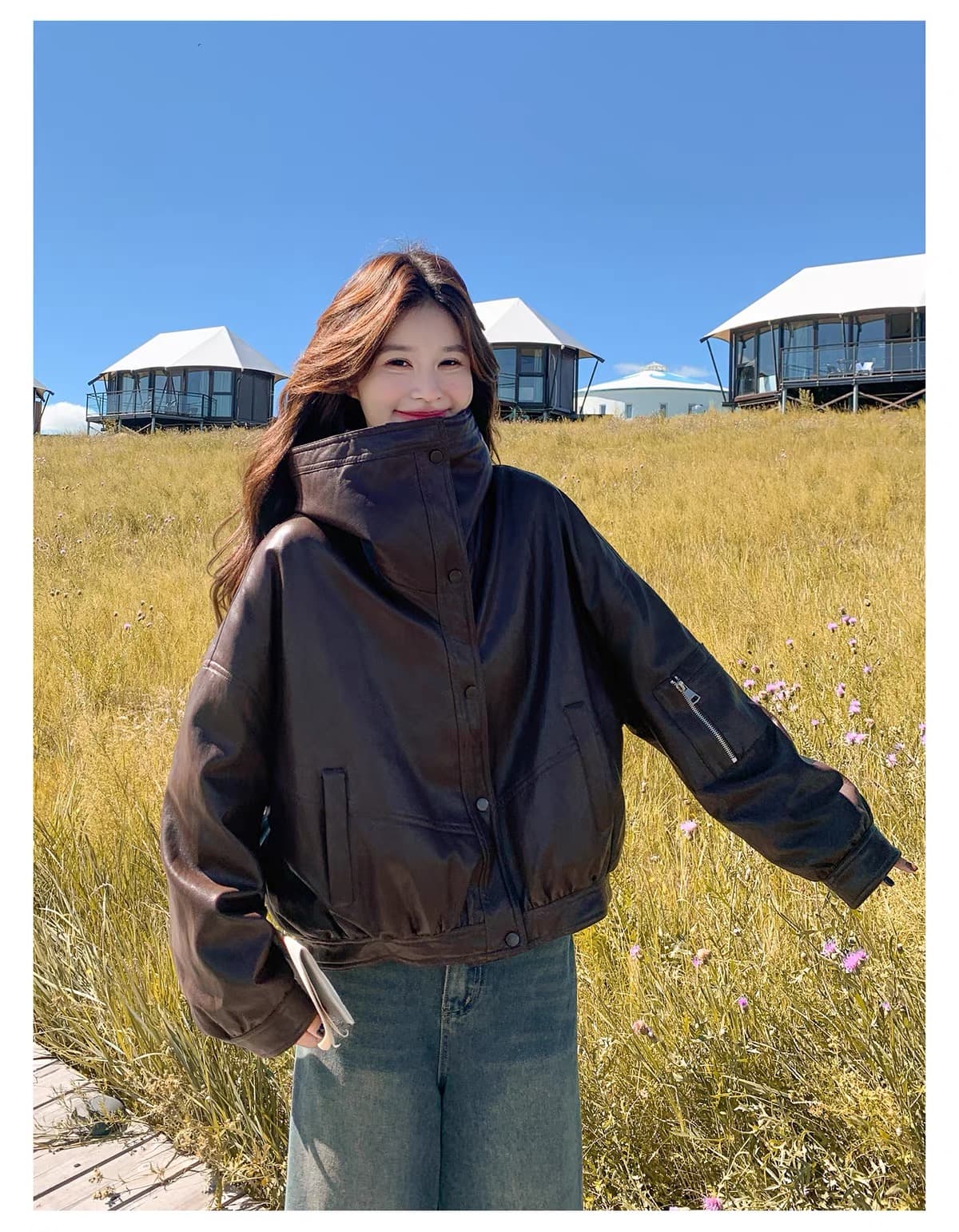 한 부서 큰 모피 칼라 pu 가죽 다운 재킷 여성 2026 겨울 쇼트 스타일 루즈핏 두꺼운 오토바이 가죽 재킷 재킷 상세 이미지 23
