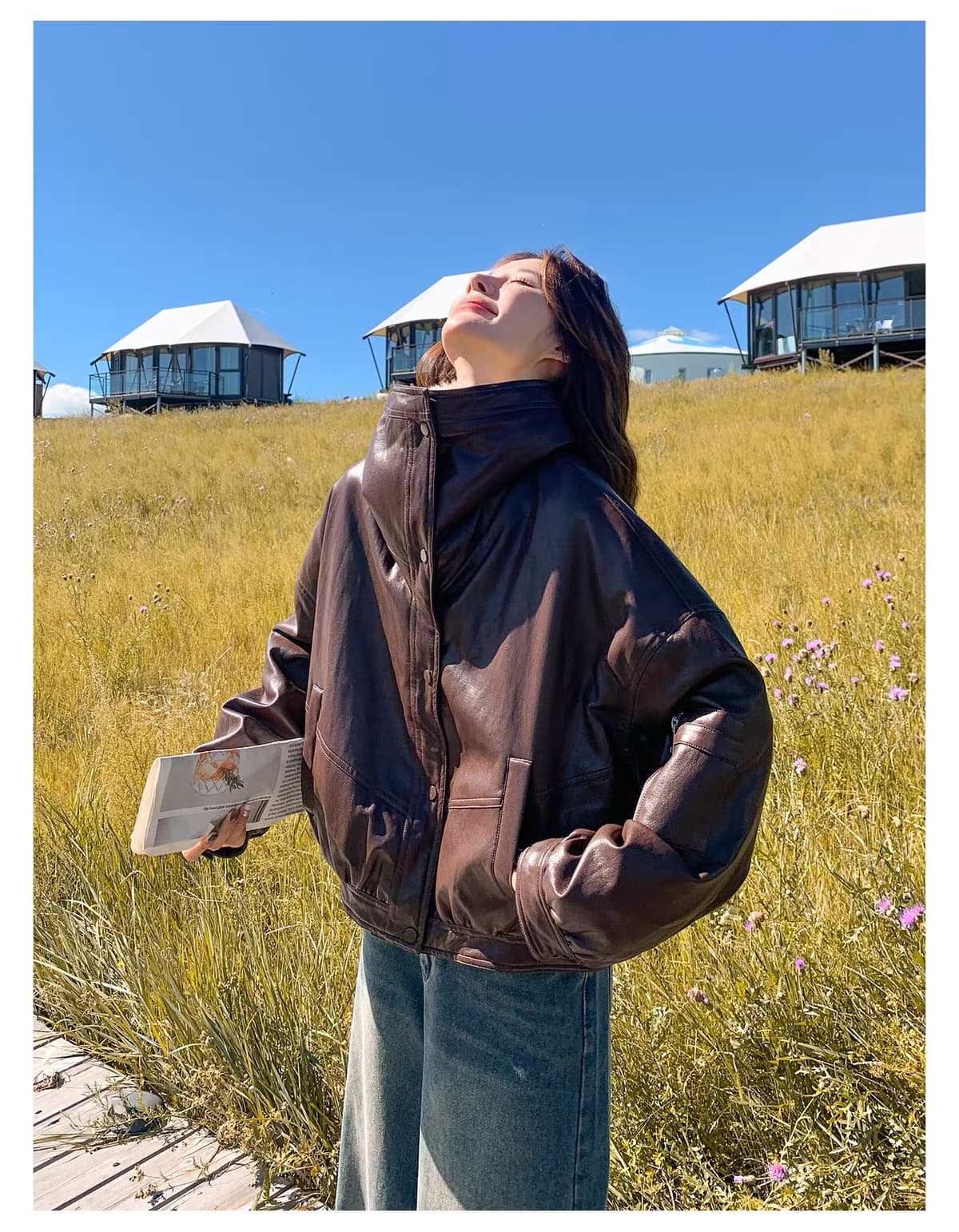 한 부서 큰 모피 칼라 pu 가죽 다운 재킷 여성 2026 겨울 쇼트 스타일 루즈핏 두꺼운 오토바이 가죽 재킷 재킷 상세 이미지 24