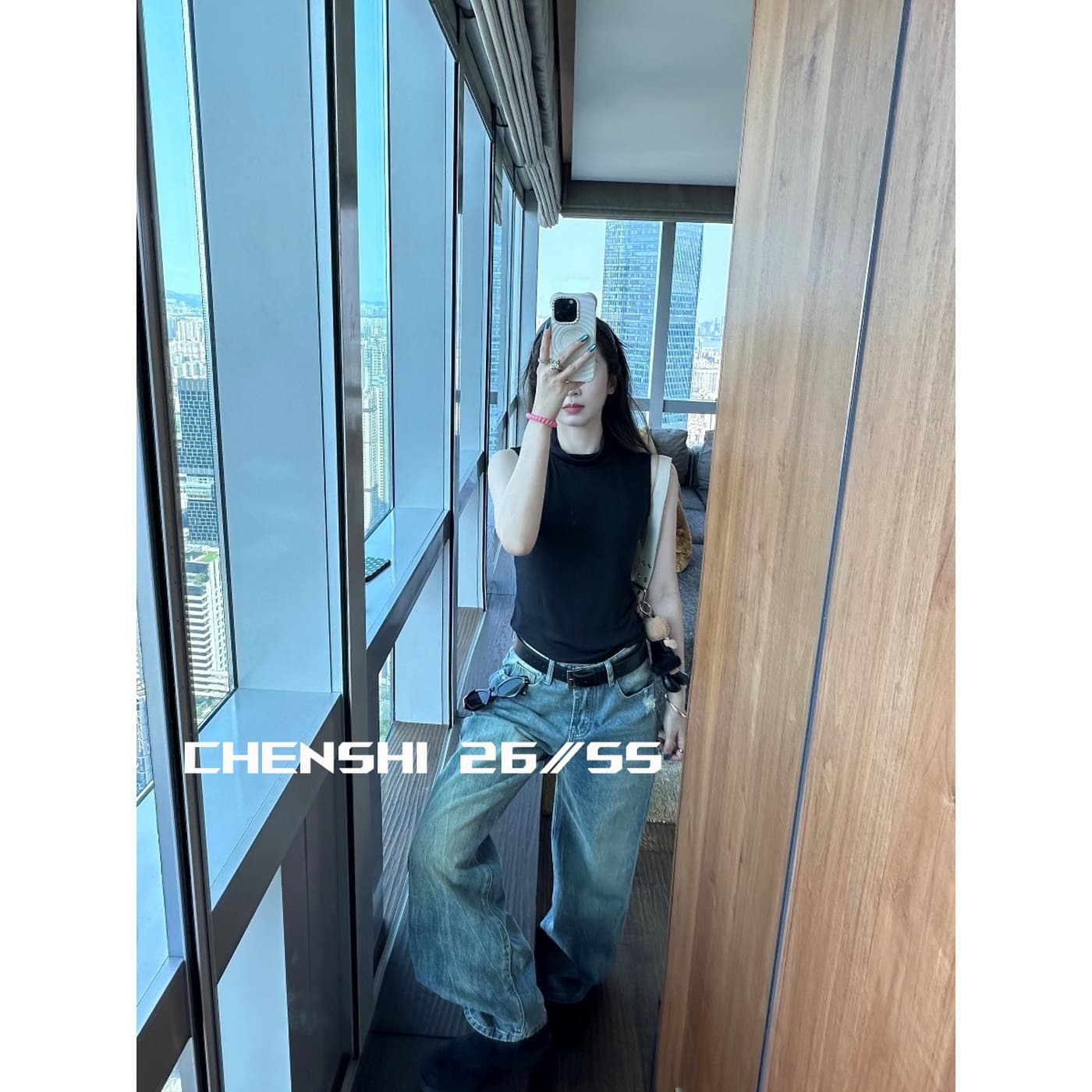 chen shi 말뚝 더미 작은 터틀넥 조끼 여성 여름 외출용 편안함 민소매 하나 오프숄더 맨위 이미지 5