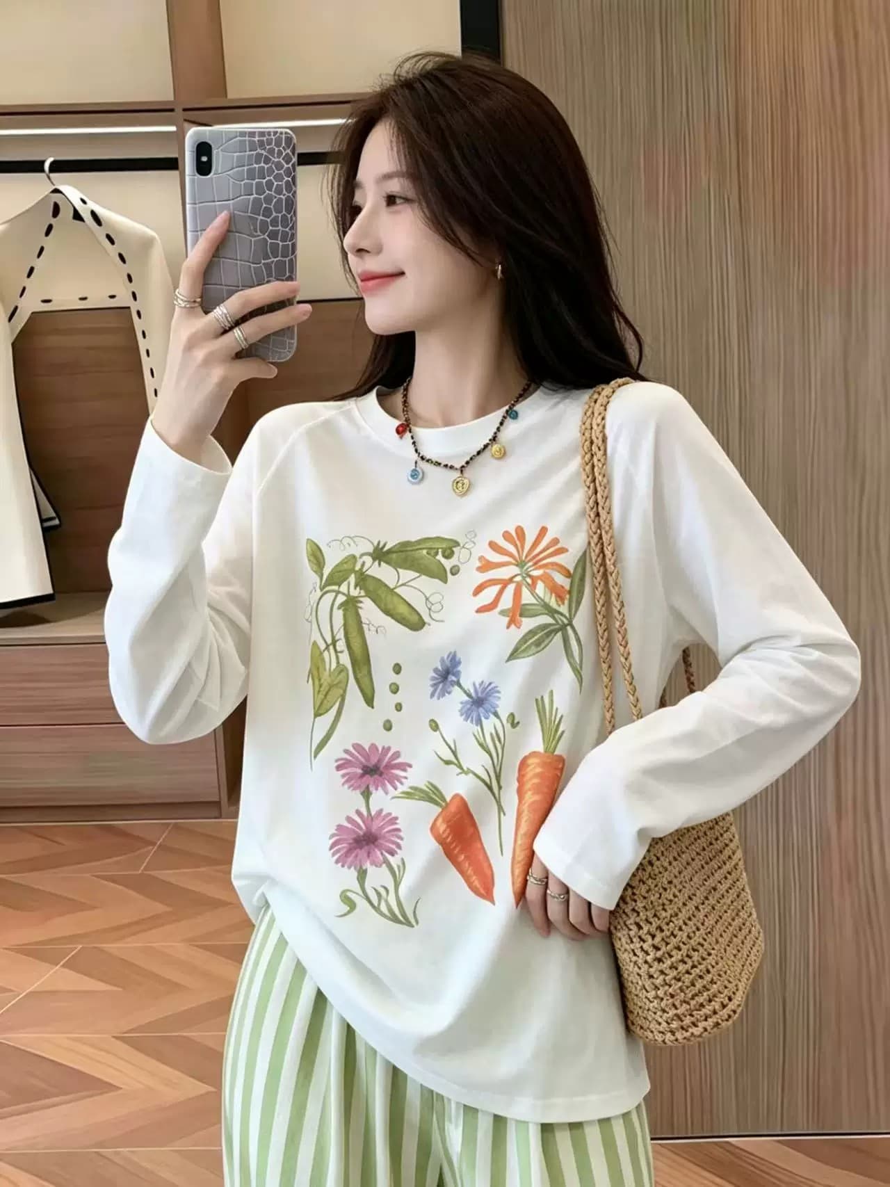 부티크 대나무 마디 리브 워터 마크 긴팔 블라우스 여성 여름 느긋한 차가운 센스 통기성 자외선 차단 망사