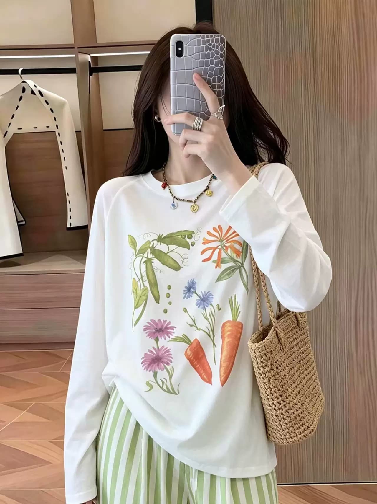부티크 대나무 마디 리브 워터 마크 긴팔 블라우스 여성 여름 느긋한 차가운 센스 통기성 자외선 차단 망사 상세 이미지 2