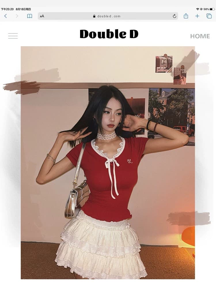 40 순면 명중 가져 가라. 한 부서 레이스 레이스 나비 매듭 스트랩 티셔츠 여성 핫걸 몸매 가꾸기 맨위 상세 이미지 1