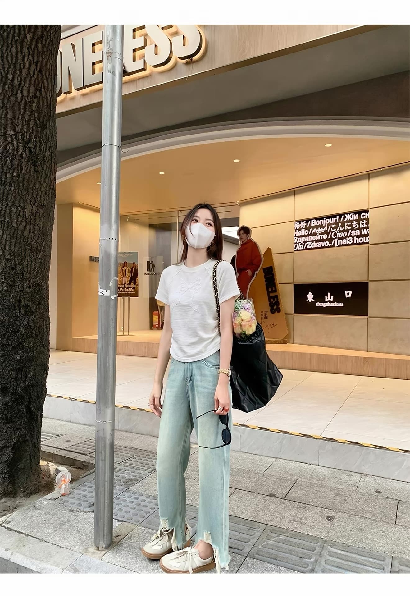 한 부서 자수 베이지 색 긍정적 인 어깨 쇼트 스타일 반팔 티셔츠 여성 여름 작은 키 몸매 가꾸기 슬림해 보이는 맨위 상세 이미지 16