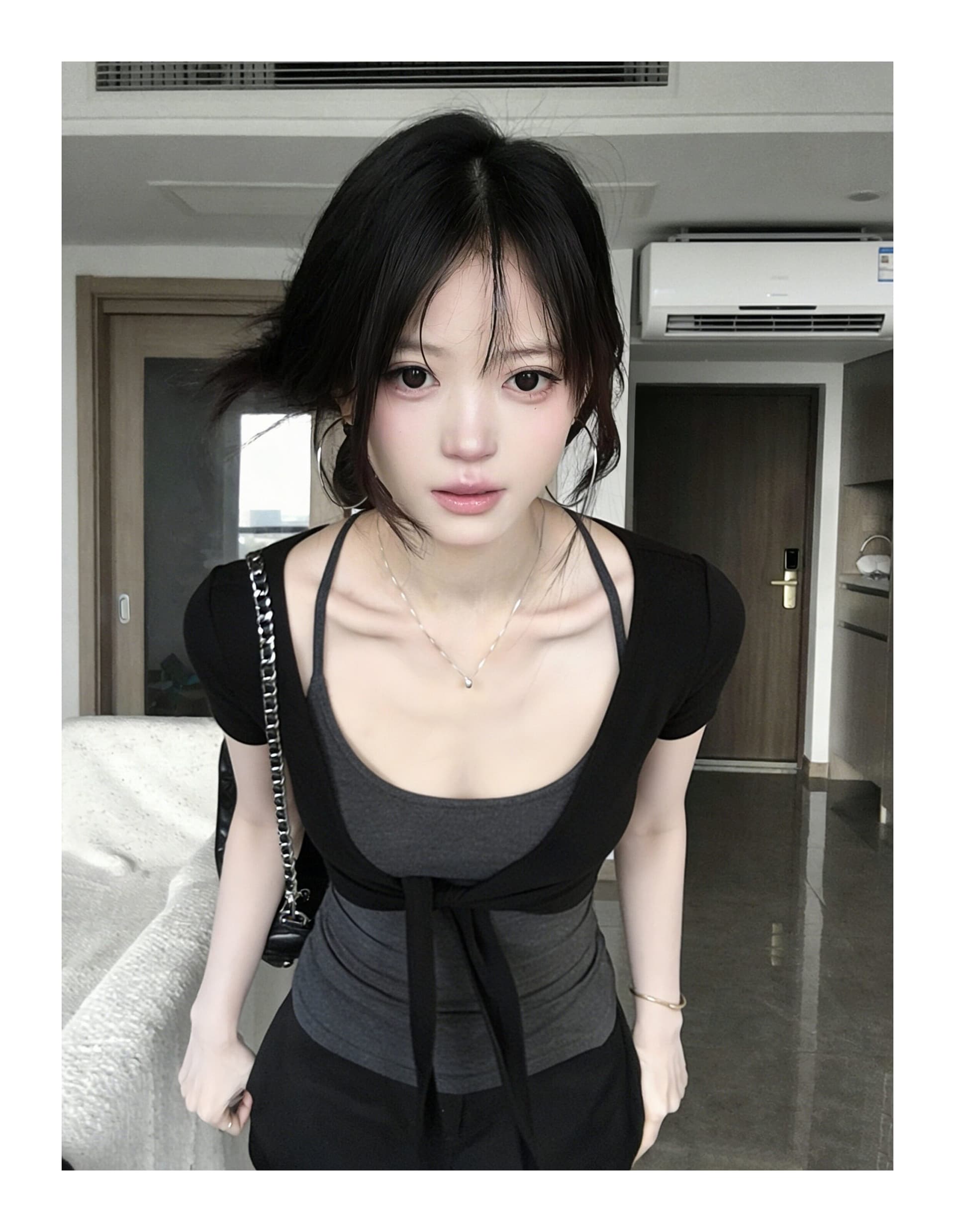 mr 와 사고 방식 아메리칸 핫걸 세트 여성 여름 스트랩 반팔 오픈 가디건 행침 목 슬립 순수한 욕망 바람 맨위 상세 이미지 5