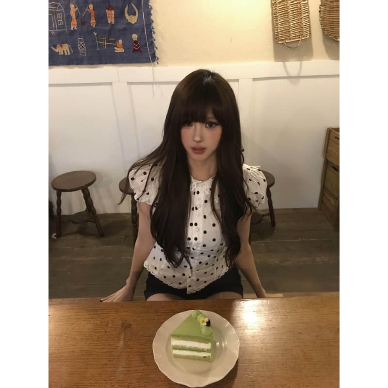베이비 칼라 반팔 도트 무늬 셔츠 봄 드레스 여성 2026 년 새로운 빛 럭셔리 고급 센스 프랑스식 사소한 Chic 맨위 상세 이미지 4
