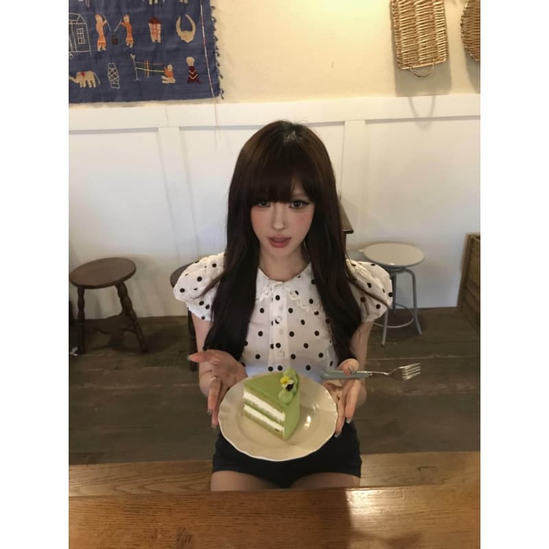 베이비 칼라 반팔 도트 무늬 셔츠 봄 드레스 여성 2026 년 새로운 빛 럭셔리 고급 센스 프랑스식 사소한 Chic 맨위 상세 이미지 5