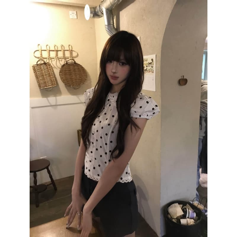 베이비 칼라 반팔 도트 무늬 셔츠 봄 드레스 여성 2026 년 새로운 빛 럭셔리 고급 센스 프랑스식 사소한 Chic 맨위 상세 이미지 7