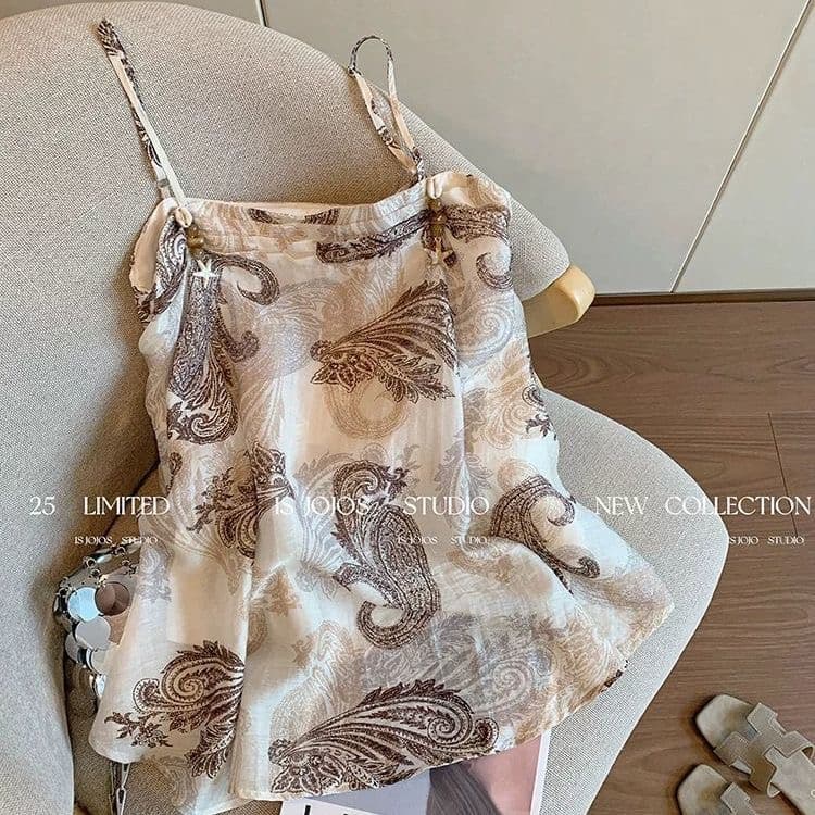 보헤미안 캐슈 꽃 쉬폰 캐미솔 여름 얇은 스타일 고유 한 품격 작은 대중 휴가 바람 민소매 맨위 상세 이미지 1