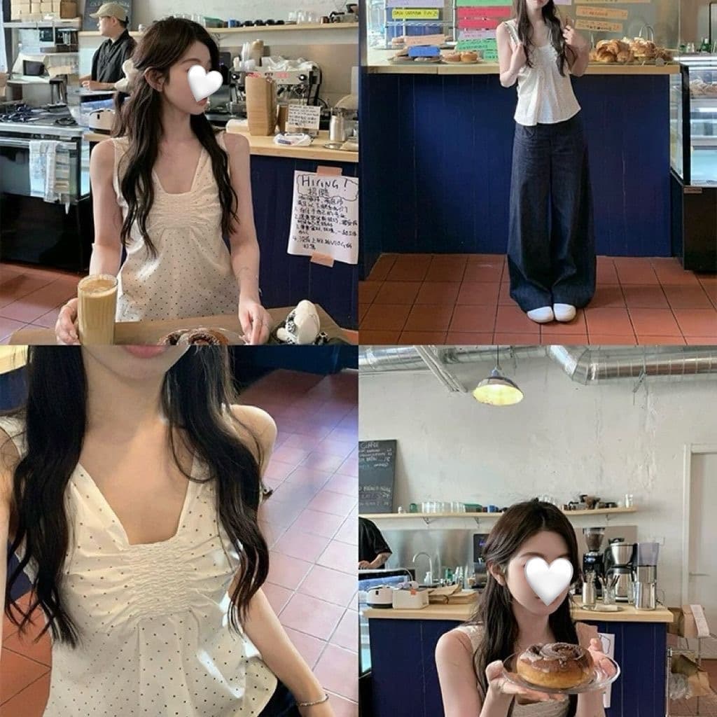 flirty 호흡 센스 소녀 센스 달콤함 도트 무늬 나비 매듭 디자인 센스 민소매 작은 맨위 여성 2026 여름 새로운 상세 이미지 6