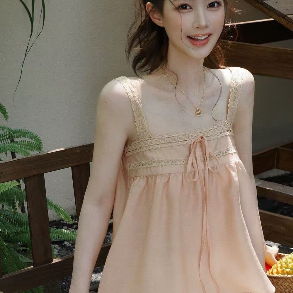 달콤함 프랑스식 레이스 레이스 캐미솔 여름 연령 감소 루즈핏 슬림해 보이는 다용도 맨위 상세 이미지 2