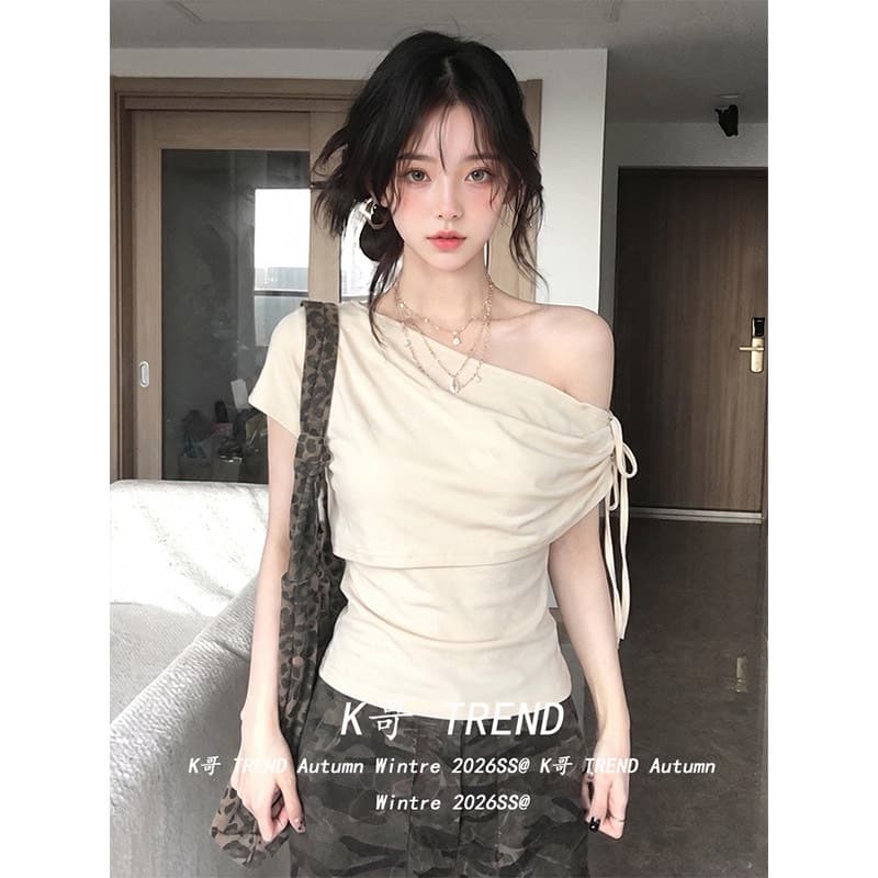 원본 자카드 한 부서 꼬집기 허리 질감 센스 스트라이프 주머니 셔츠 긍정적 인 어깨 반팔 맨위 여성 작은 셔츠 이미지 2