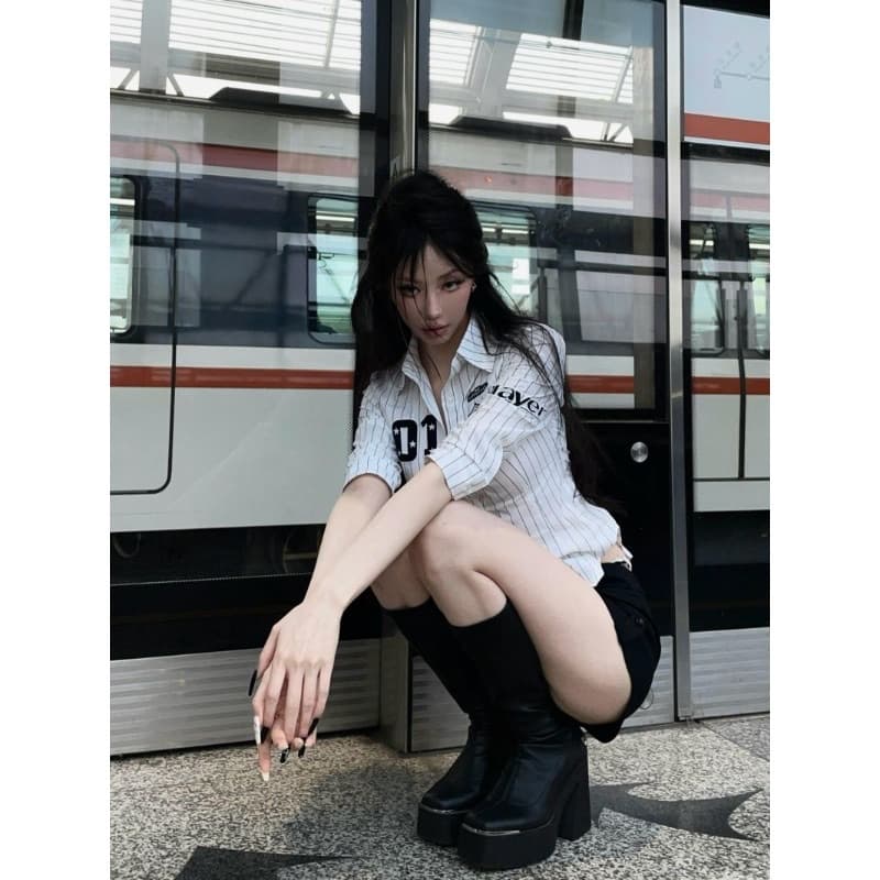실사 작은 대중 한 부서 체크무늬 여성 셔츠 이른 가을 다용도 루즈핏 느긋한 바람 맨위 외부 가져 가라. 체크무늬 셔츠 재킷 이미지 5
