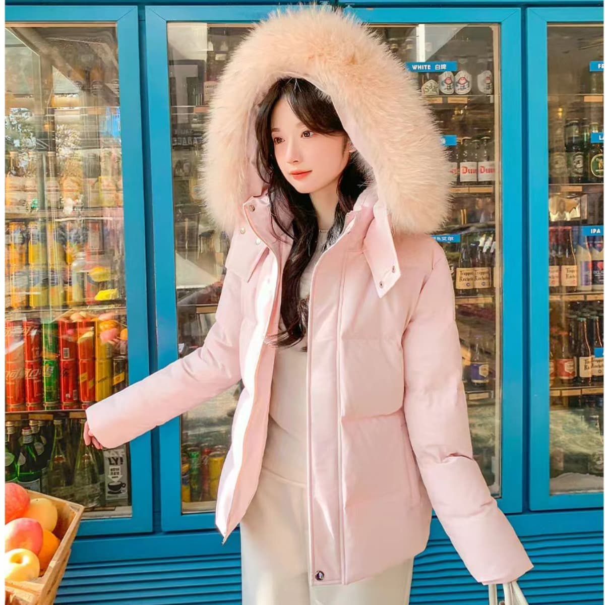 한 부서 큰 모피 칼라 후드 섹션 면 의류 여성 루즈핏 다용도 두꺼운 방한 디스플레이 높음 겨울 출퇴근 보온 맨위 이미지 3
