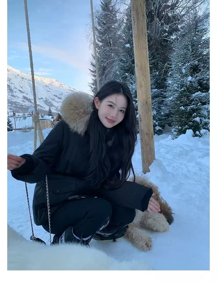 큰 모피 칼라 면 의류 한국 스타일 루즈핏 Parker 코트 방풍 보온 출퇴근 다용도 겨울 분위기 센스 슬림해 보이는 재킷 상세 이미지 6