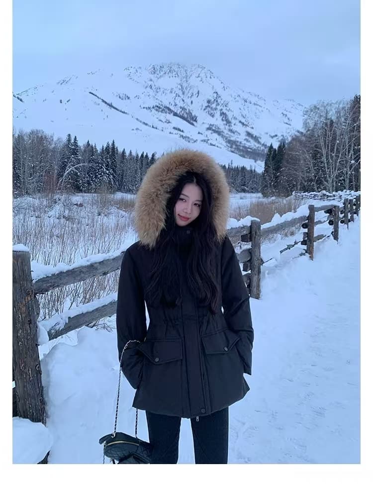 큰 모피 칼라 면 의류 한국 스타일 루즈핏 Parker 코트 방풍 보온 출퇴근 다용도 겨울 분위기 센스 슬림해 보이는 재킷 상세 이미지 7