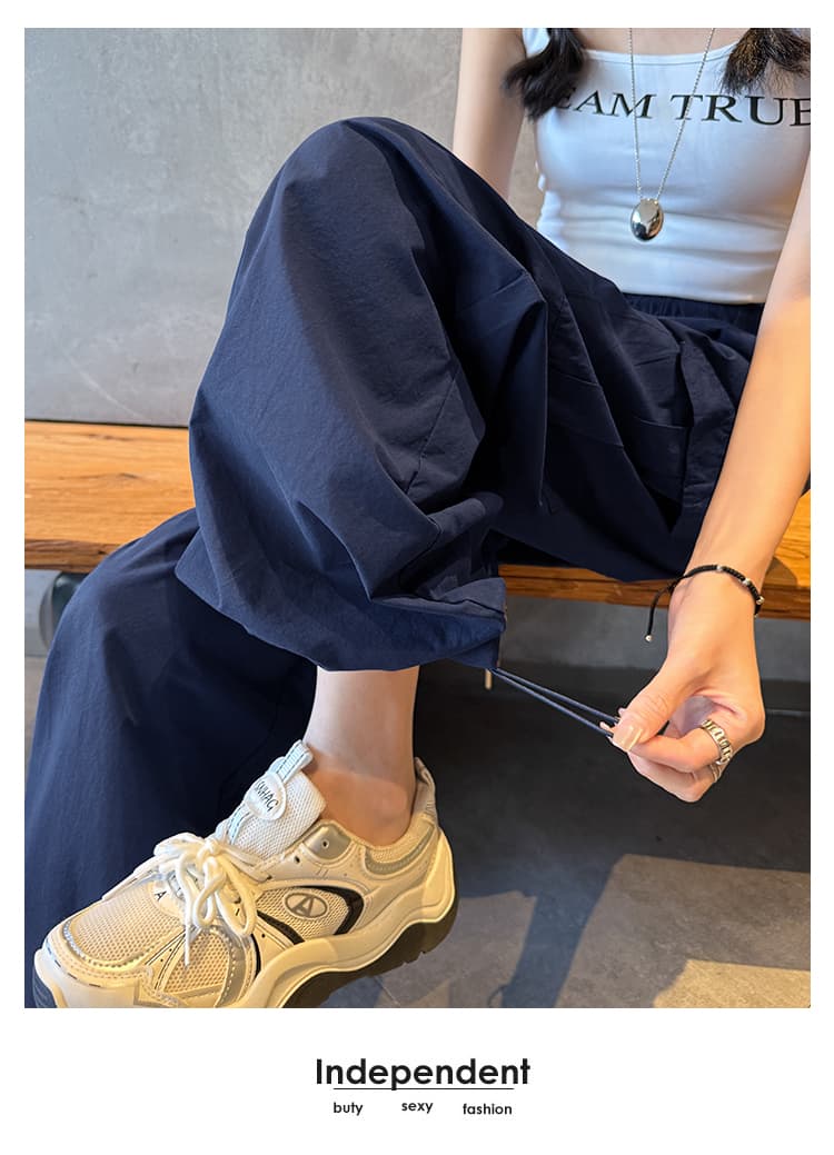 검정색 워크웨어 와이드 레깅스 바지 여름 지방 mm 얼음 실크 속도 건조한 캐주얼 바지 빅 사이즈 루즈핏 슬림해 보이는 운동 스트레이트 팬츠 상세 이미지 15
